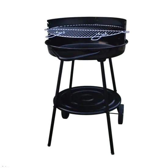 Simple Assembly Outdoor Garden Black Two Wheels Barbecue Grill Trolly Portable Charcoal Bbq Grill