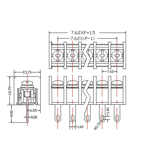 AT825-7.62XXX-B Barrier Terminal Block Pitch7.62mm 