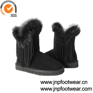 Girls sheep wool lined winter boots with fringe trims