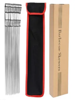 Stainless Steel BBQ Skewers Set: Reusable 7/20\" Flat Metal Grilling Skewers for Kabobs