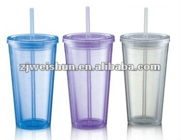 double wall plastic mug with straw