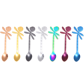 Colored Stainless steel Dragonfly cute coffee spoon