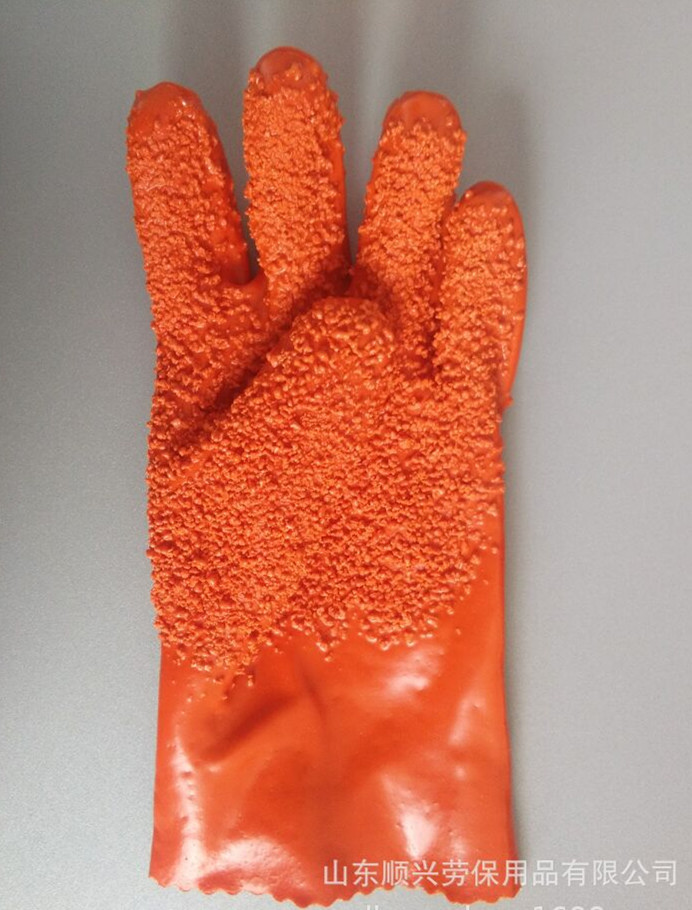 Partículas de PVC naranja Cotton Forro Guantes antideslizantes