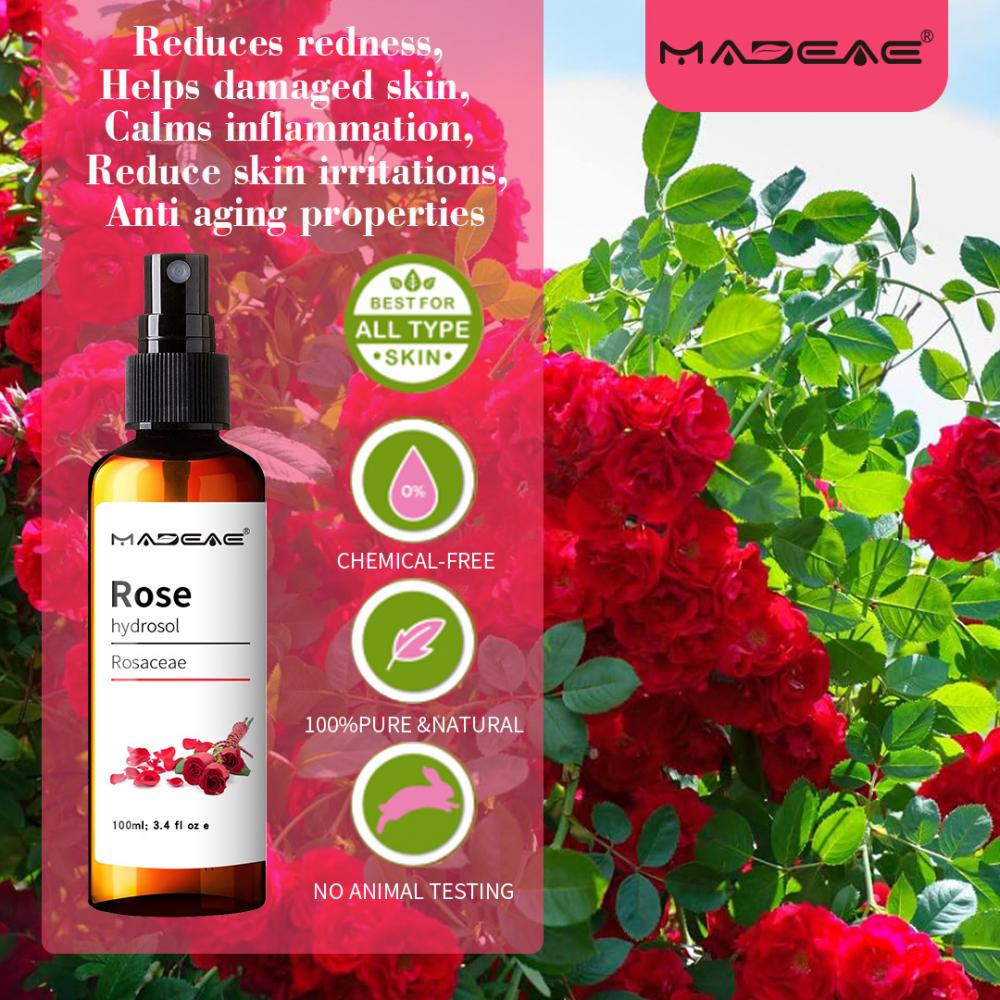 Hidrosol de rosa popular de água orgânica de rosa floral para a pele de face de face beleza