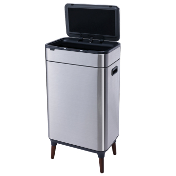 60L Stainless Steel Wooden Leg Sensor Trash Can