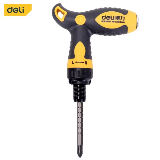 Deli ToolsDL626012 T-type Telescoping Dual 2-in-1 Ratchet screwdriver Professional screw driver comfortable soft Handle