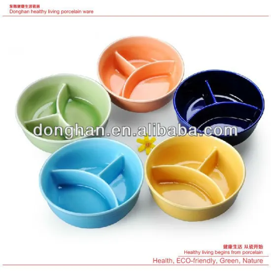 funtional ceramic bowl with plastic lid and sections