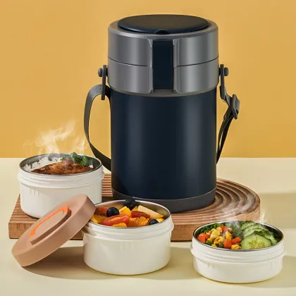 Colored Stainless Steel Tiered Food Container with Thermos - Kids Bento Lunch Box