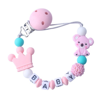Alibaba Baby Pram Sensory Toy Crochet Chew Beads Teether Baby Soother Wooden Dummy Pacifier Clip Holder with cheapest price