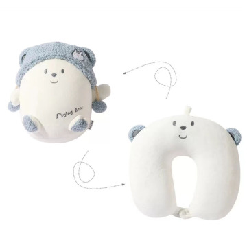 Blue White Bear U-neck pillow with throw pillow