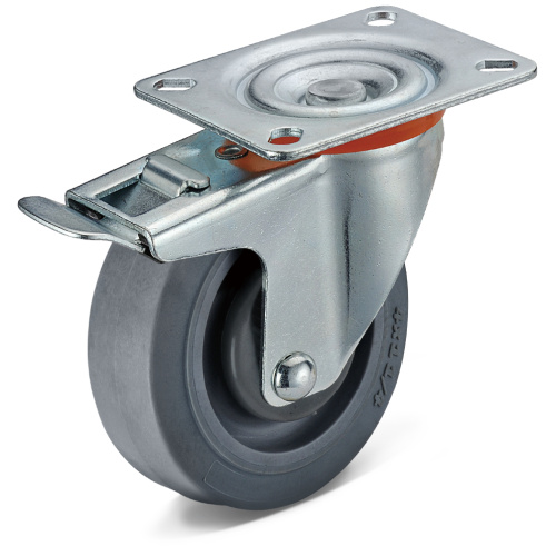 TPR Flat Bottom Movable Integrated Double Brake Casters