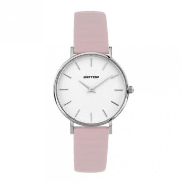 DW STYLE SILVER AND WHITE WOMEN'S WATCH WITH PINK LEATHER STRAP