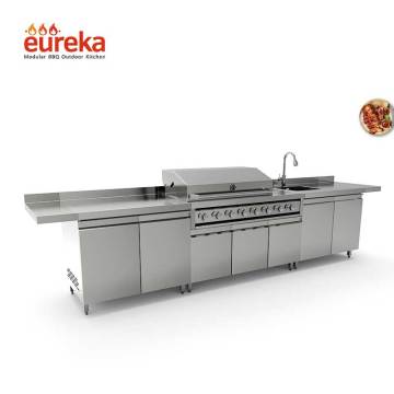 Professional >5 People Barbeque Gas Grilled Machine Kitchen Cabinet Price Outdoor Kitchen with Sink and Grill