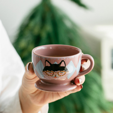 Korean Original Design Cute Cartoon Cat Ceramic Coffee & Water Cup - 120ml