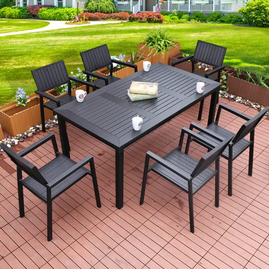 UPTOP Outdoor Plastic Wood Dinner Table Set - Easy to Clean & All-Weather Furniture