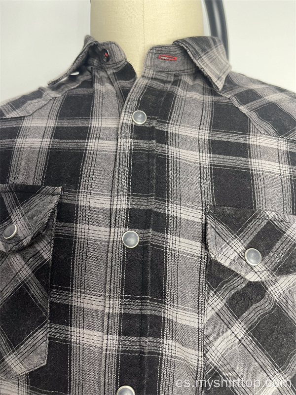 Camisa a cuadros gris negro de franela lavada