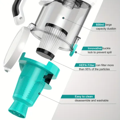 Effortless Cleaning with Rechargeable Wireless Handheld Vacuums: One-Touch Dump & LED Illumination