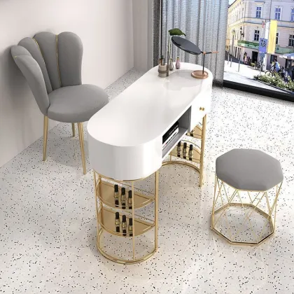 Gold Special Nail Shop Set: Luxury Single and Double Nail Tables