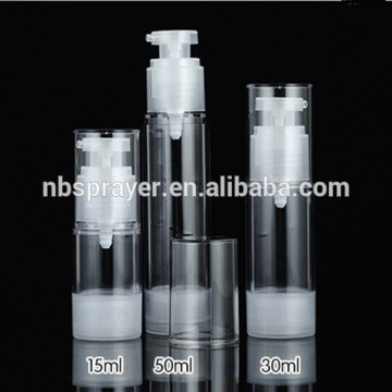 15ml 30ml 50ml airless bottle, AS &PP material transparent color airless pump bottle