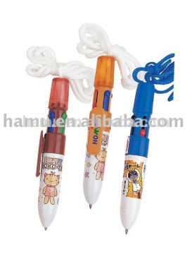 Neck hanging multi-color plastic ballpen with lanyard