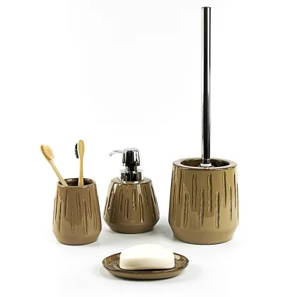 Earthy Brown Bark-Texture Ceramic Bathroom Set