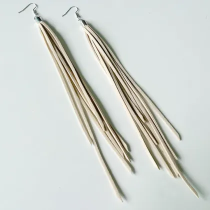 Amiee Jewelry Vintage Earrings - Leather Metal Long Tassel Drop Earrings for Women