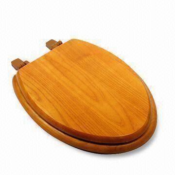 Toilet Seat with Plastic Seat Hinges, Elongated, Made of Wood, Measures 19-inch, Available in Oak