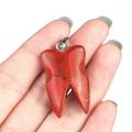 Red Jasper Tooth Necklace for Women Men Handmade Craved Stone Teeth