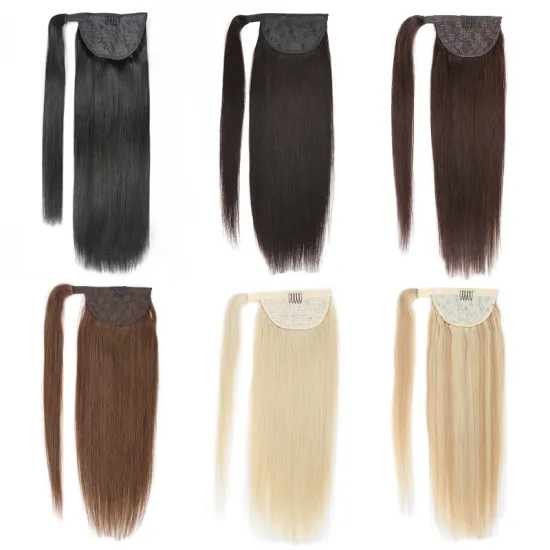 Wholesale Wrap Around Straight Hair Ponytail, Factory 100% Human Hair Ponytail Hair Extension For Women