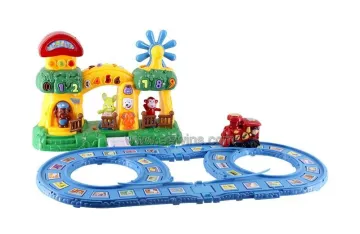 Electric music rail car toys learning machine