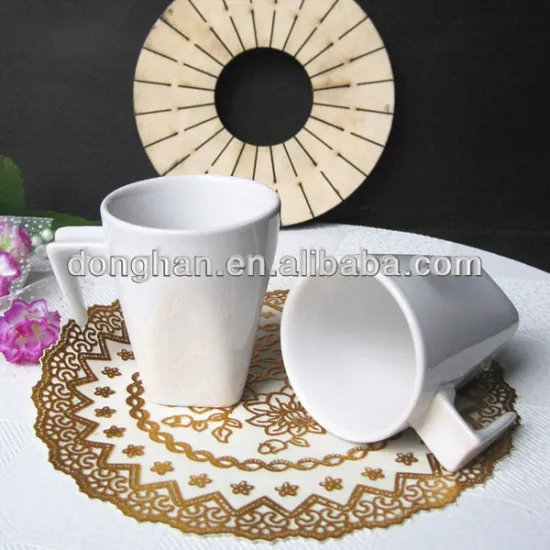 high grade V shape white ceramic mug with special big handle