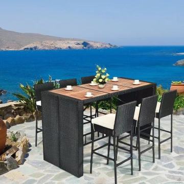 Wooden Balcony Table with Metal Legs for Patio and Pool Area