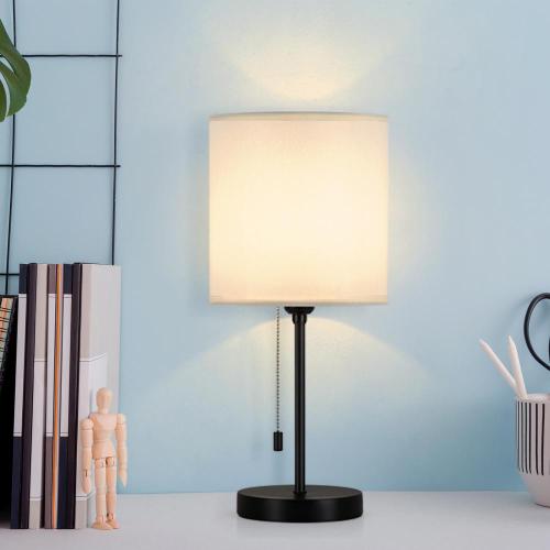 Beige & Black Industrial Bedside Nightstand Lamp