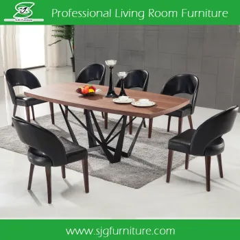 European Hot Sale Wood Veneer Top Dining Table with Iron Legs HD-026