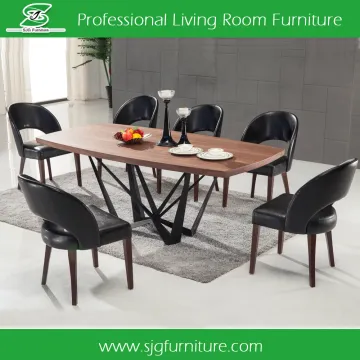 European Hot Sale Wood Veneer Top Dining Table with Iron Legs HD-026