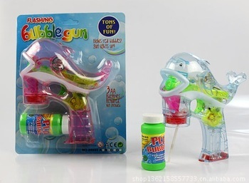 4 led Transparent Dolphin Bubble Gun with LED flash&music,two color selection