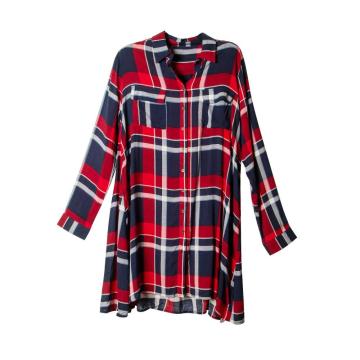 Women Long Sleeve Plaid Pattern  Tops Shirt Casual Dress