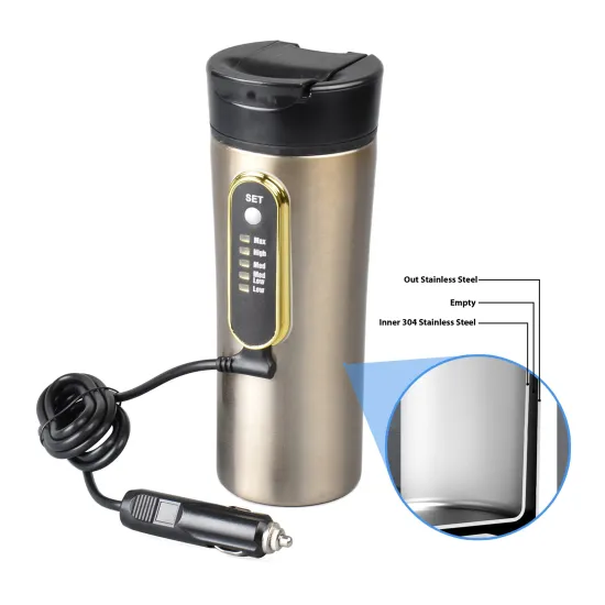 1-Year Warranty 12V 200W Portable Stainless Steel Mug Heater for Cars, Trucks, and RVs