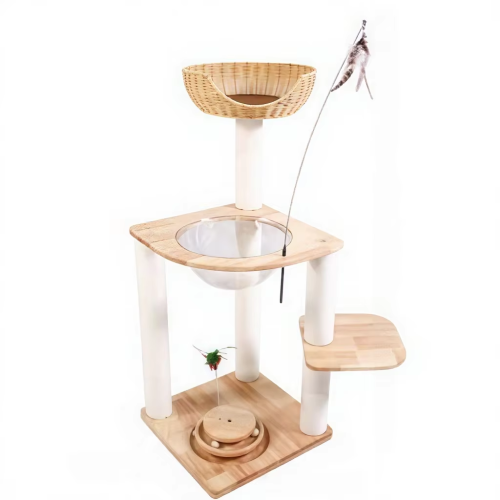 Cat Tree House Indoor Luxury Eco-Friendly Wooden Tower Scratcher Modern Climbing Condo Comfortable Sleeping Christmas Carton