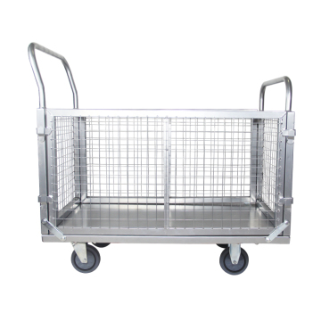 400kg Capacity Flatbed Hand Truck with Wire Mesh Cage and 360° Swivel Casters for Warehouse Use