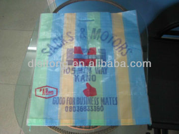 PP woven shopping bag/sack with lamination and cutting handles