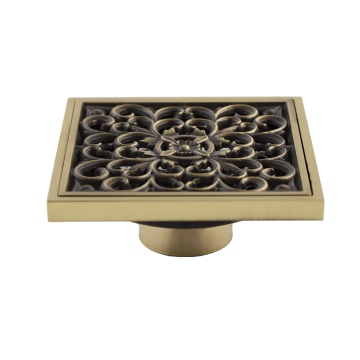 4 Inch Antique Bronze Bathroom Shower Floor Drain with Removable Cover - Anti Clog Square Brass Drain
