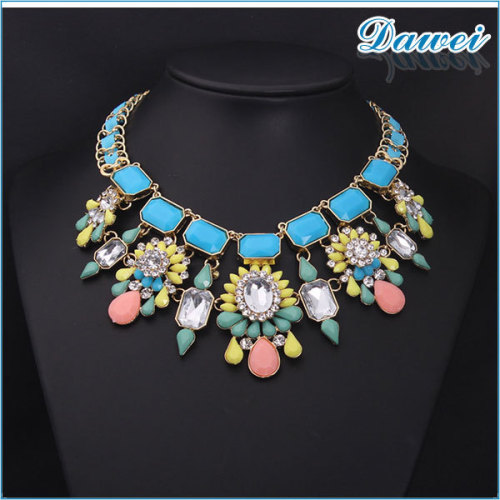 2015 high quality luxury mulitlayer blue gem colorful crystal pendant necklace for Egypt