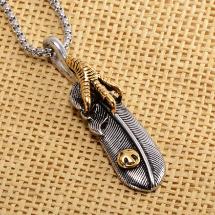 Animal Design Eagle Claw Feather Pendant Necklace