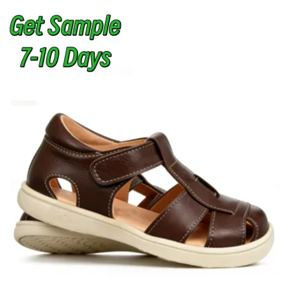 Soft Leather Closed Toe Barefoot Kids Sandals Non Slip Toddler Boys Summer Outdoor Sandals