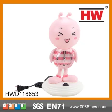 Pink Cartoon USB Cable Table Lamp With Clock
