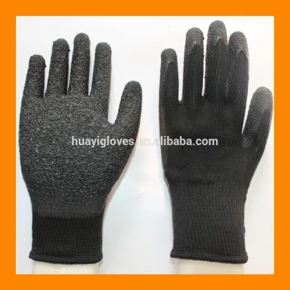 Black Cotton Knitted Liner Crinkle Latex Coated Grip Marine Fisherman Glove For Fishing