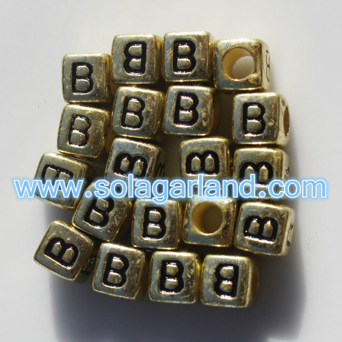 6x6mm Gold Mixed & Individual Alphabet Cube Beads Letter Square Beads