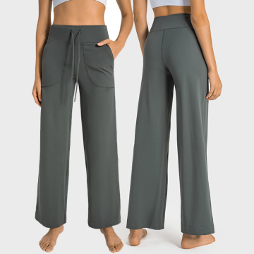 High Waisted Women's Yoga Pants: Wide Leg, Adjustable Drawstring, Casual Plus Size Joggers with Pocket