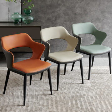 Nordic Modern Metal Dining Chair with Leather Cushion and Iron Legs